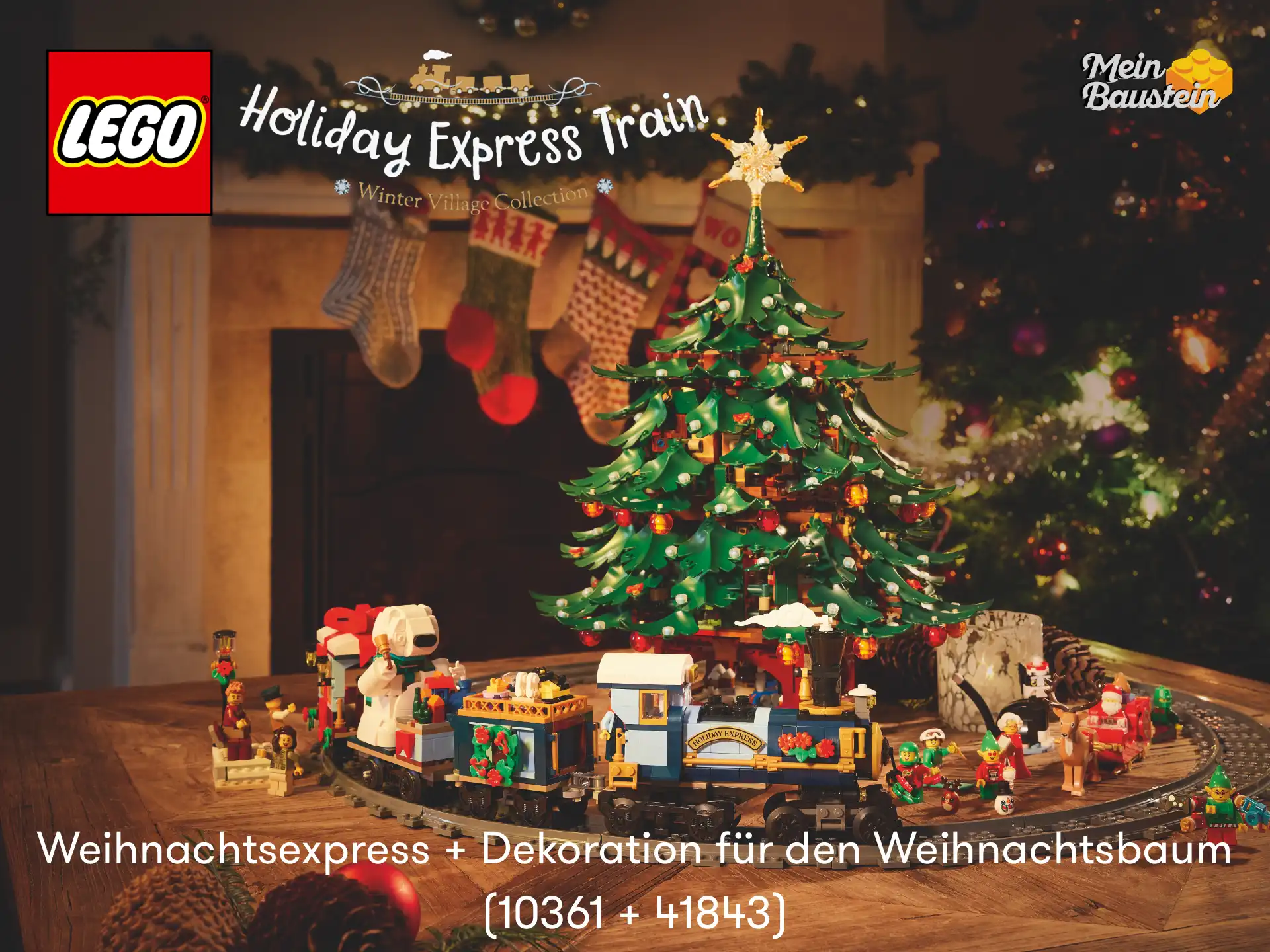 LEGO Winter Village 2025: Weihnachtsexpress (10361) zusammen mit der Dekoration für den Weihnachtsbaum (41843)